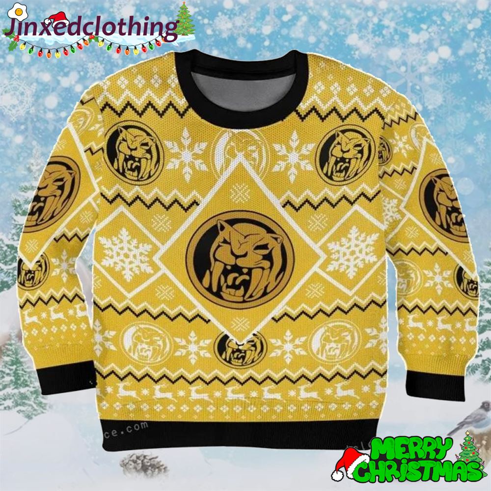 Yellow Mighty Morphin Power Ranger Ugly Sweater Christmas Party 